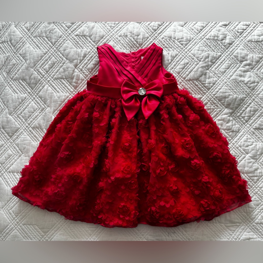 Nannette Floral Tiered Infant Dress 12M Fuchsia Rosettes Bow Pageant Dress